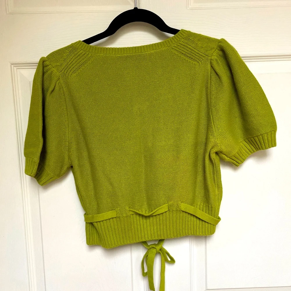 Everlane Green Puff Sleeve Cotton Sweater - Picture 6 of 8